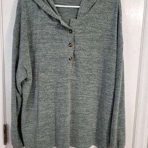 Cozy Green Hooded Sweater with Buttons